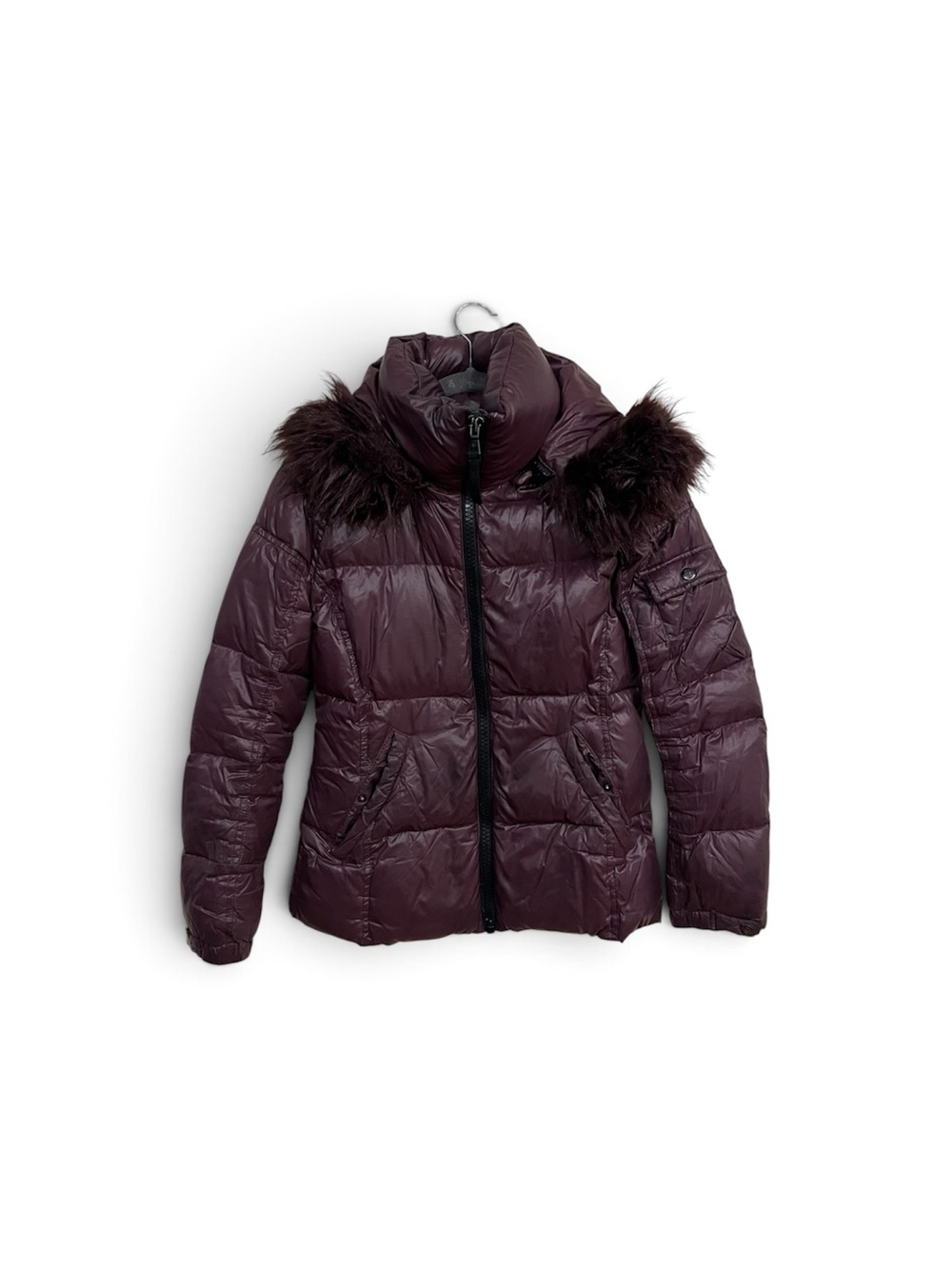 Faux-Fur Trim Quilted Puffer Jacket in Deep Plum s13